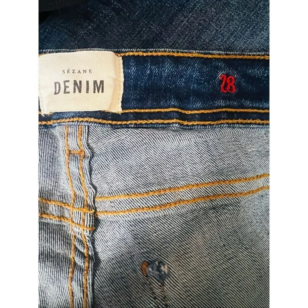 Sezane Denim Womens Blue Denim Stretch Mid-Rise Ankle Jeans Dark Wash Size 28